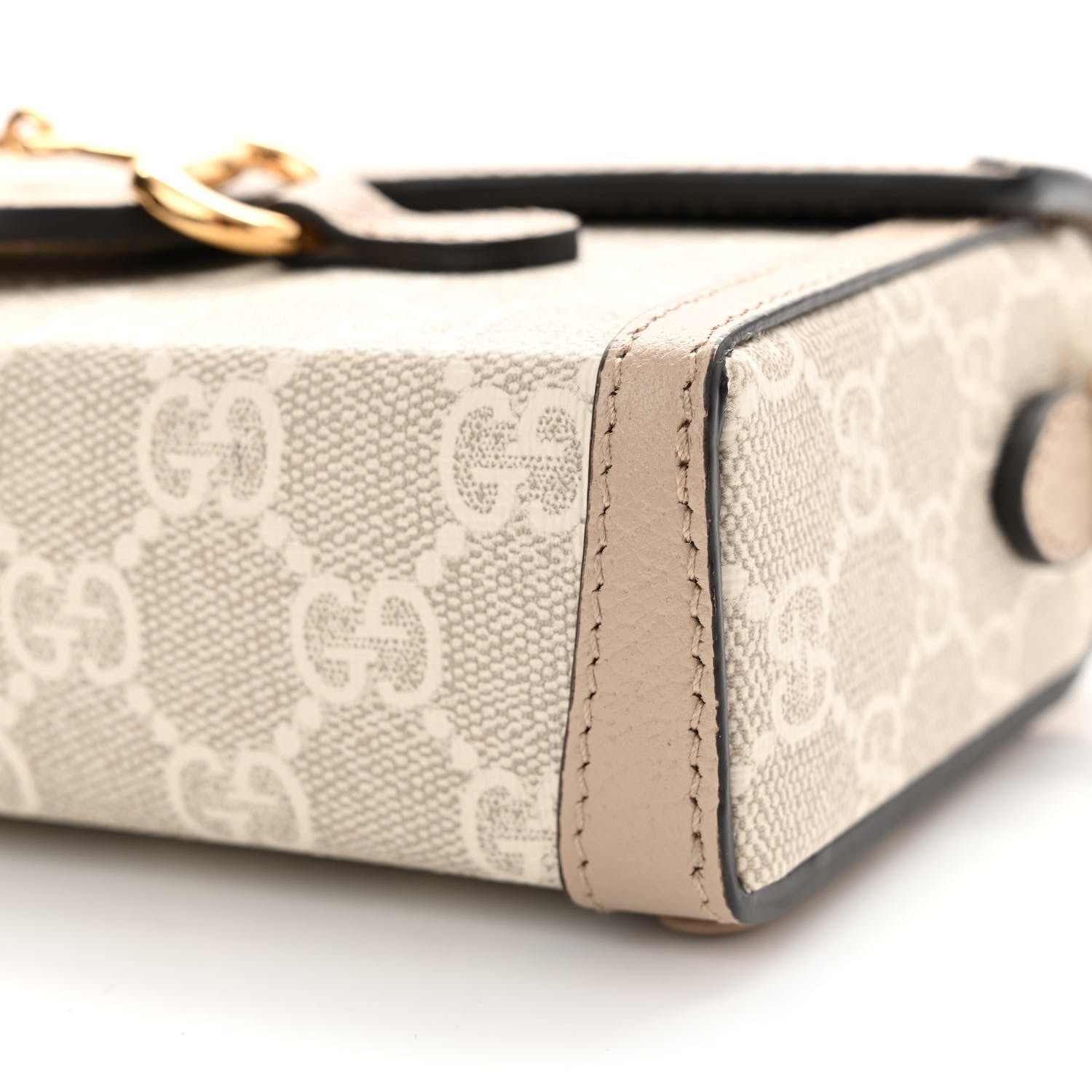 Gucci GG Supreme Monogram Textured Dollar Calfskin Mini Horsebit 1955 Shoulder Bag Beige Mystic White Oatmeal 10 of 13