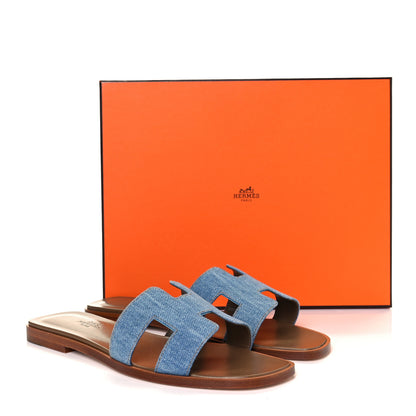 Hermes Denim Canvas Oran Sandals 37 Bleu Clair 9 of 9