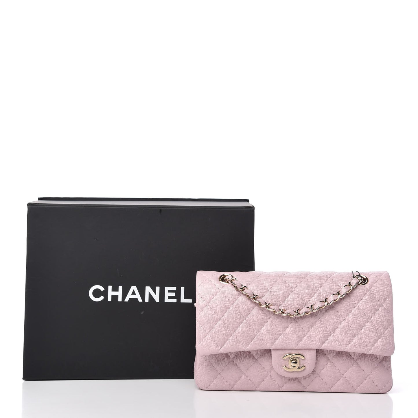 Caviar Quilted Medium Double Flap Light Pink