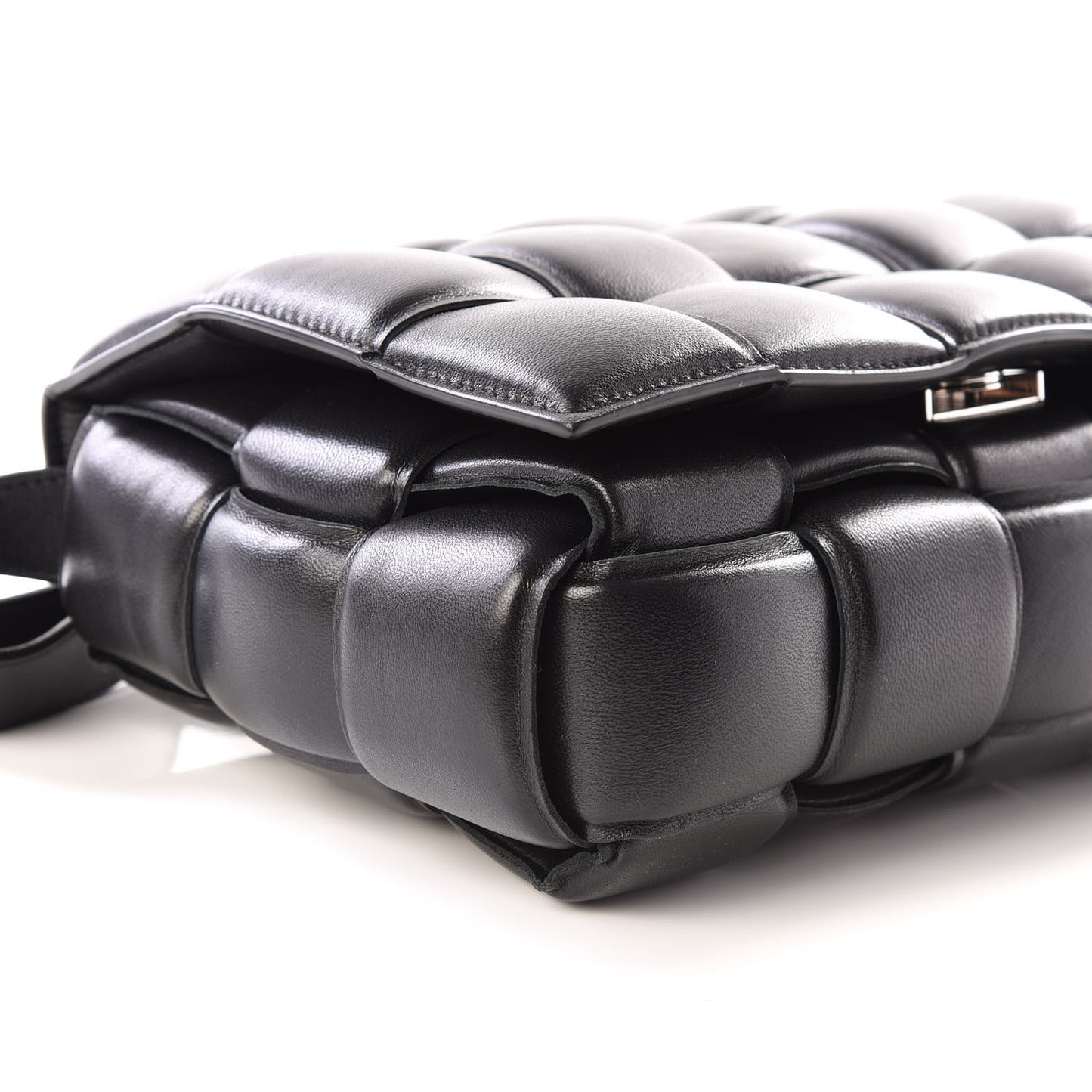 Paper Calfskin Maxi Intreccio Padded Cassette Crossbody Bag Black