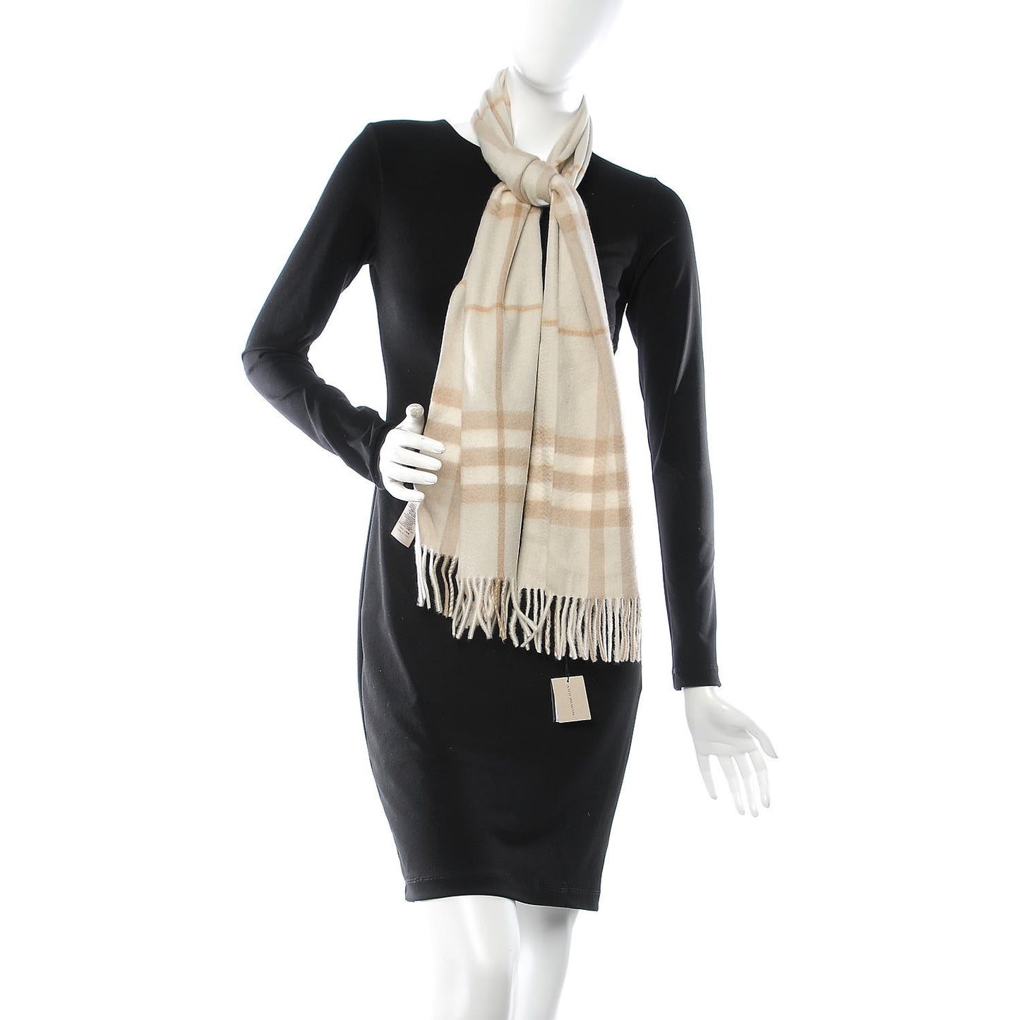 Cashmere Giant Check Fringe Scarf Dark Almond