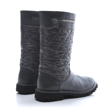 Chanel Calfskin Nylon Quilted Motorcycle Zip Boots 36 Green 3 of 10