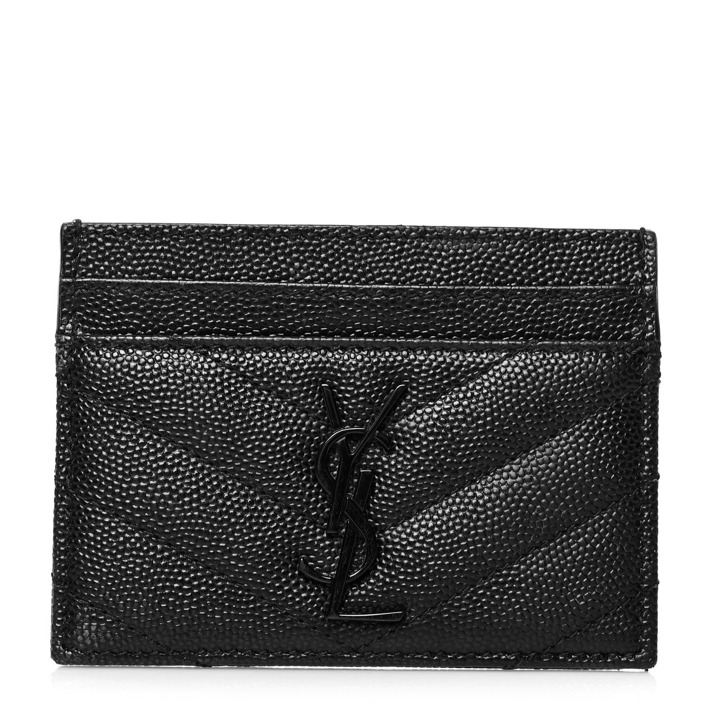 Grain De Poudre Matelasse Chevron Monogram Credit Card Case Black