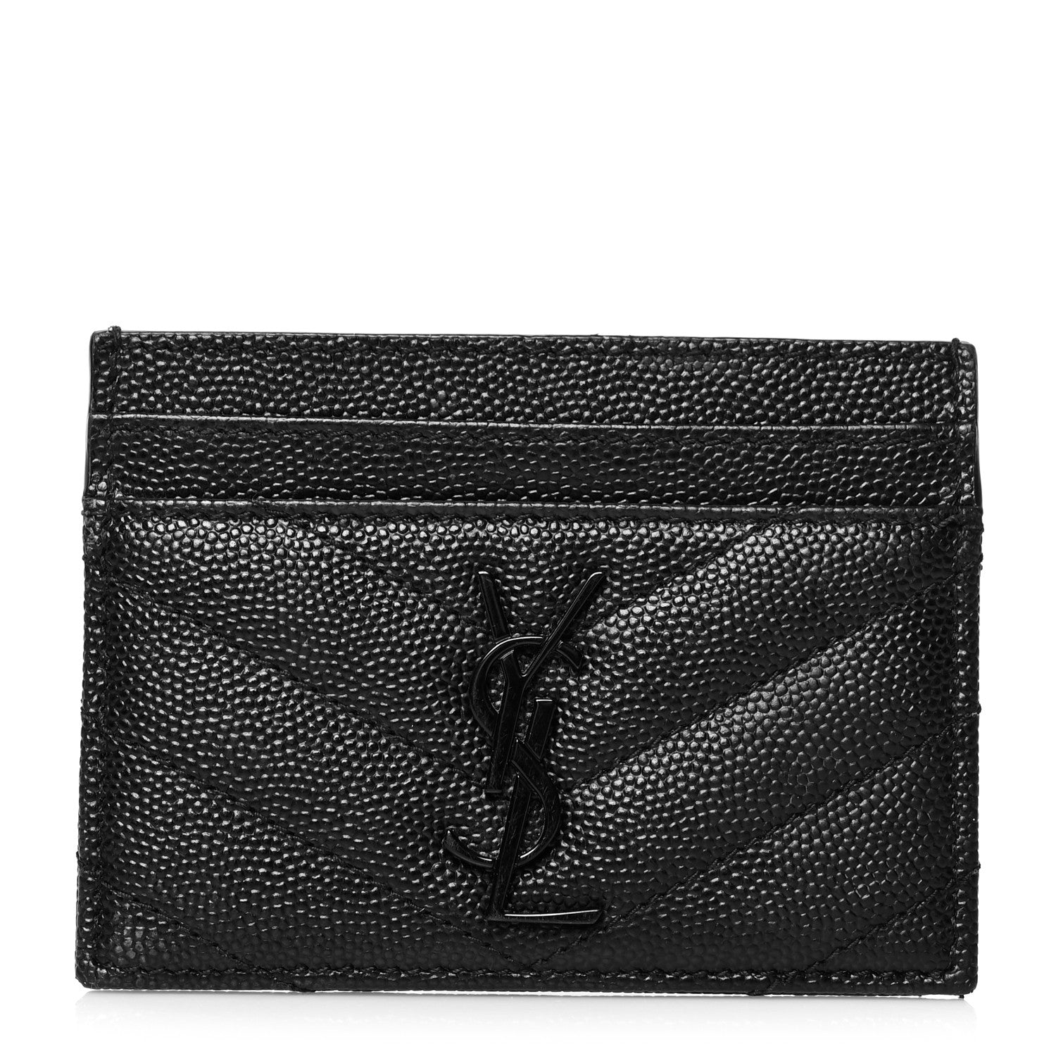 Saint Laurent Grain De Poudre Matelasse Chevron Monogram Credit Card Case Black 1 of 8