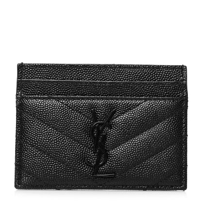 Saint Laurent Grain De Poudre Matelasse Chevron Monogram Credit Card Case Black 1 of 8