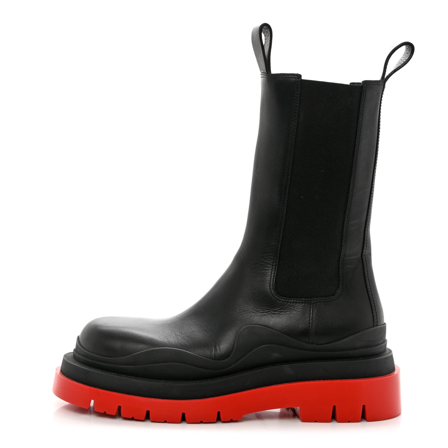 Bottega Veneta Calfskin The Tire Chelsea Boots 39 Black Bright Red 1 of 10