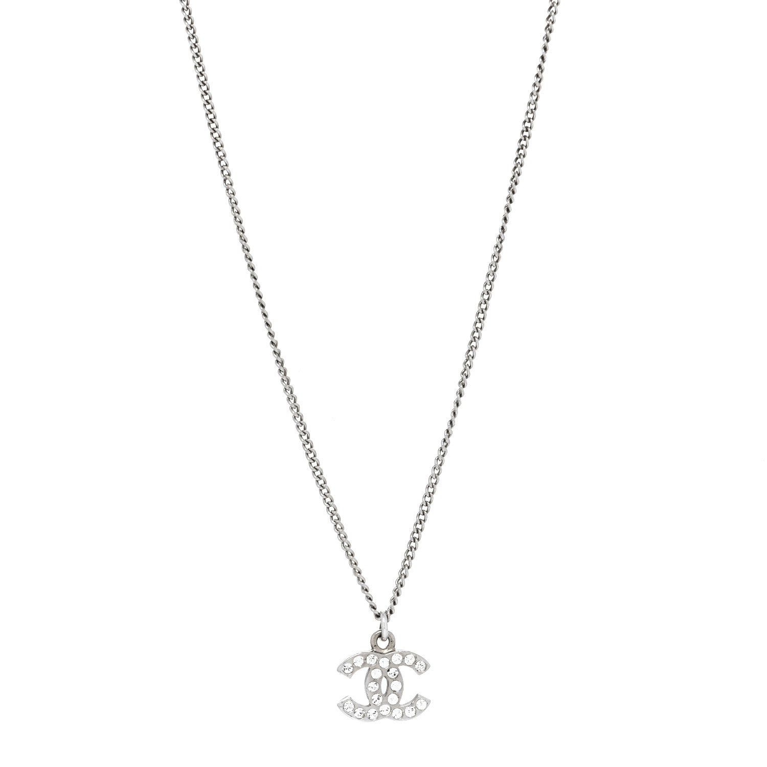 Chanel Crystal Timeless CC Necklace Silver 2 of 5
