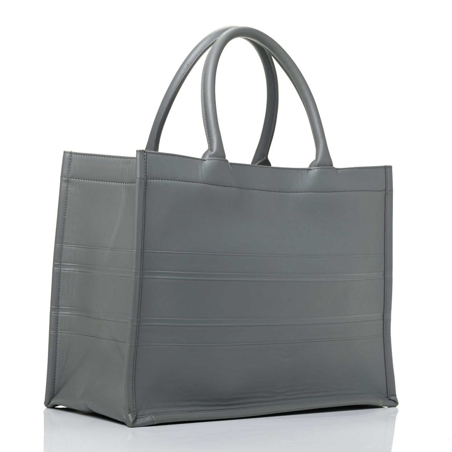 Calfskin Embossed Medium Book Tote Grey Stone