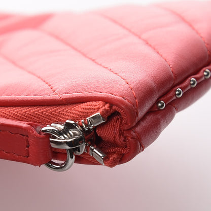 Chanel Lambskin Chevron Quilted Studded Small Cosmetic Case Red 8 of 12