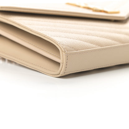 Saint Laurent Grain De Poudre Matelasse Chevron Monogram Chain Wallet Nude Powder 10 of 11