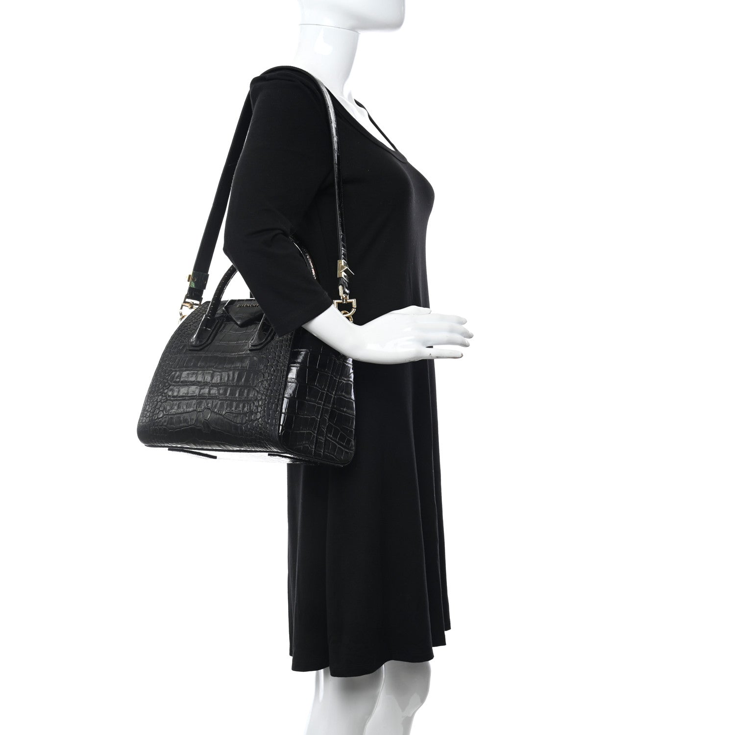 Givenchy Calfskin Crocodile Embossed Small Antigona Black 2 of 10