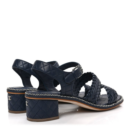 Chanel Calfskin Woven Chain Around CC Sandals 40.5 Navy Blue 4 of 9