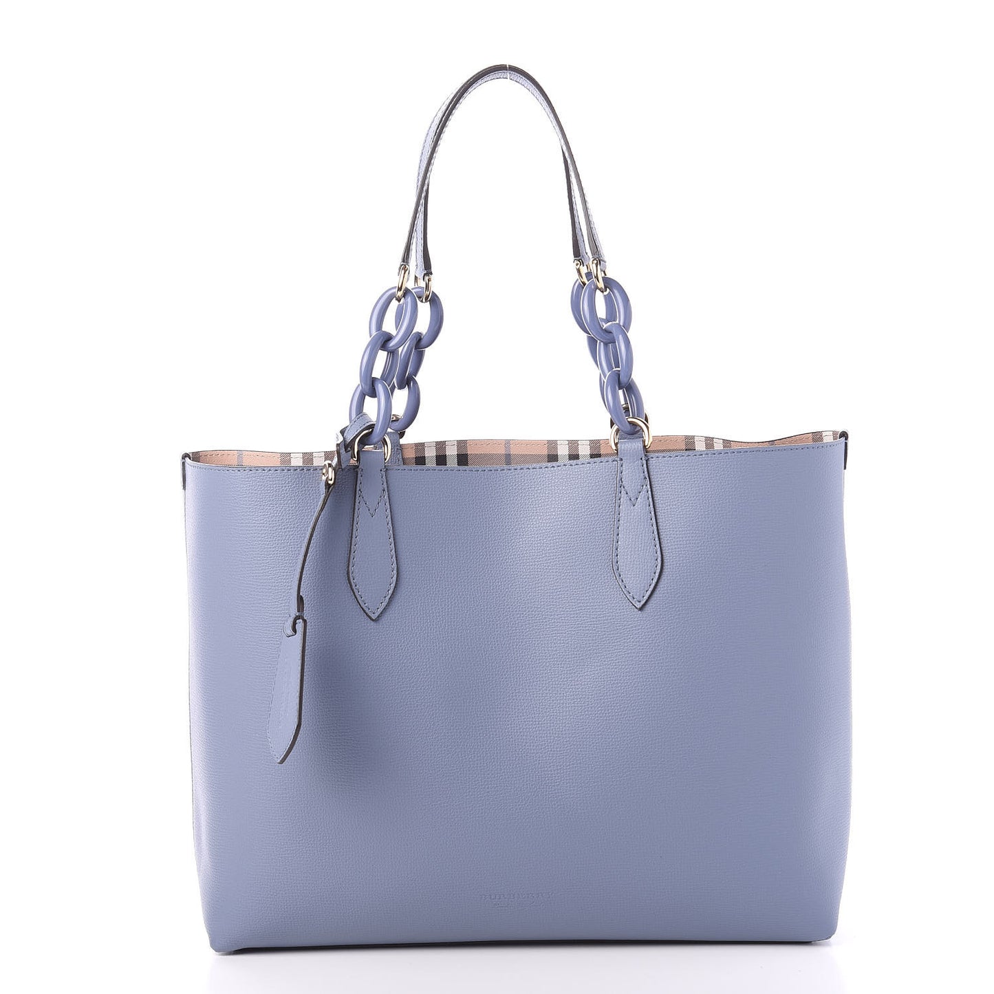 Calfskin Haymarket Check Medium Reversible Tote Slate Blue
