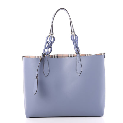 Burberry Calfskin Haymarket Check Medium Reversible Tote Slate Blue 2 of 17