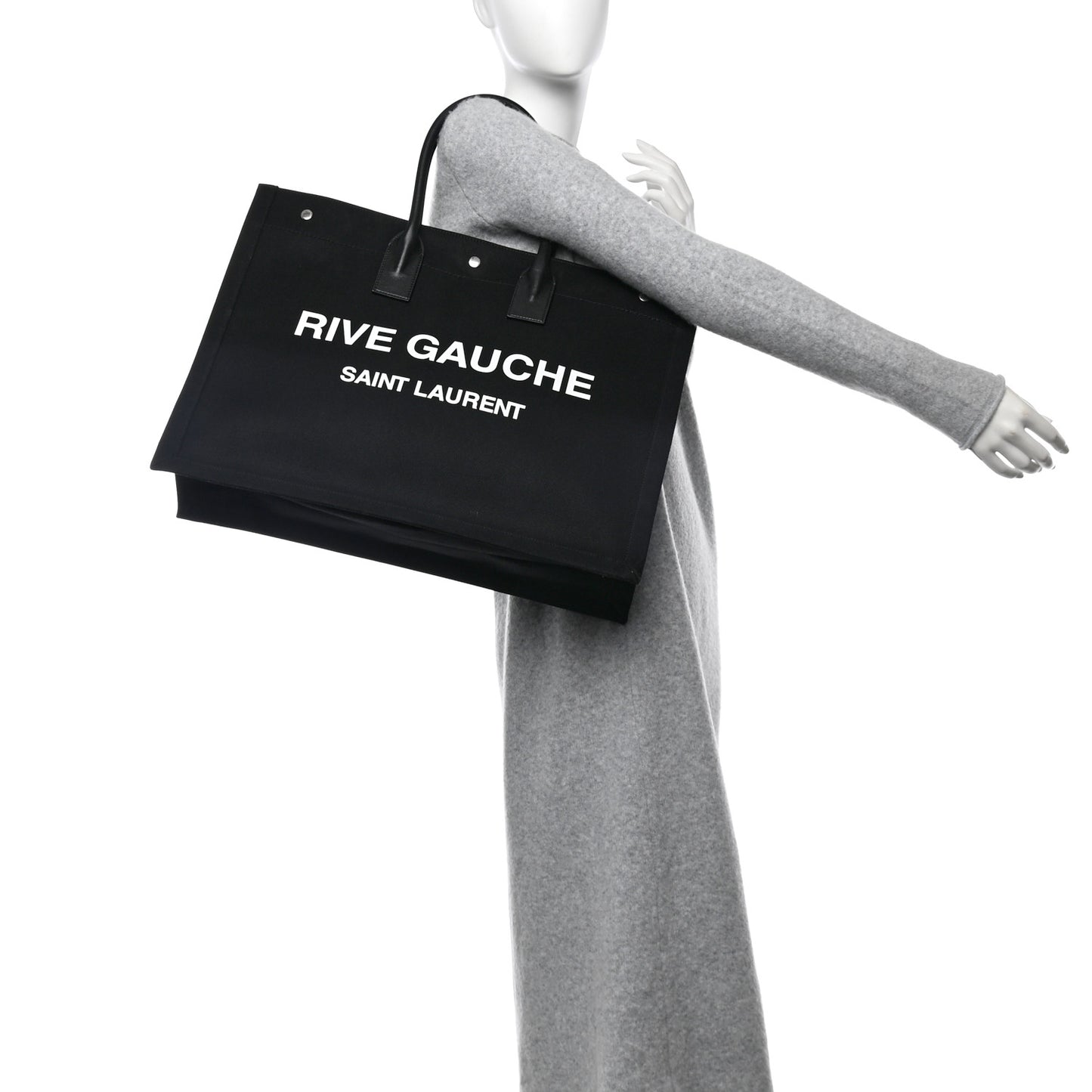 Linen Calfskin Rive Gauche Tote Black