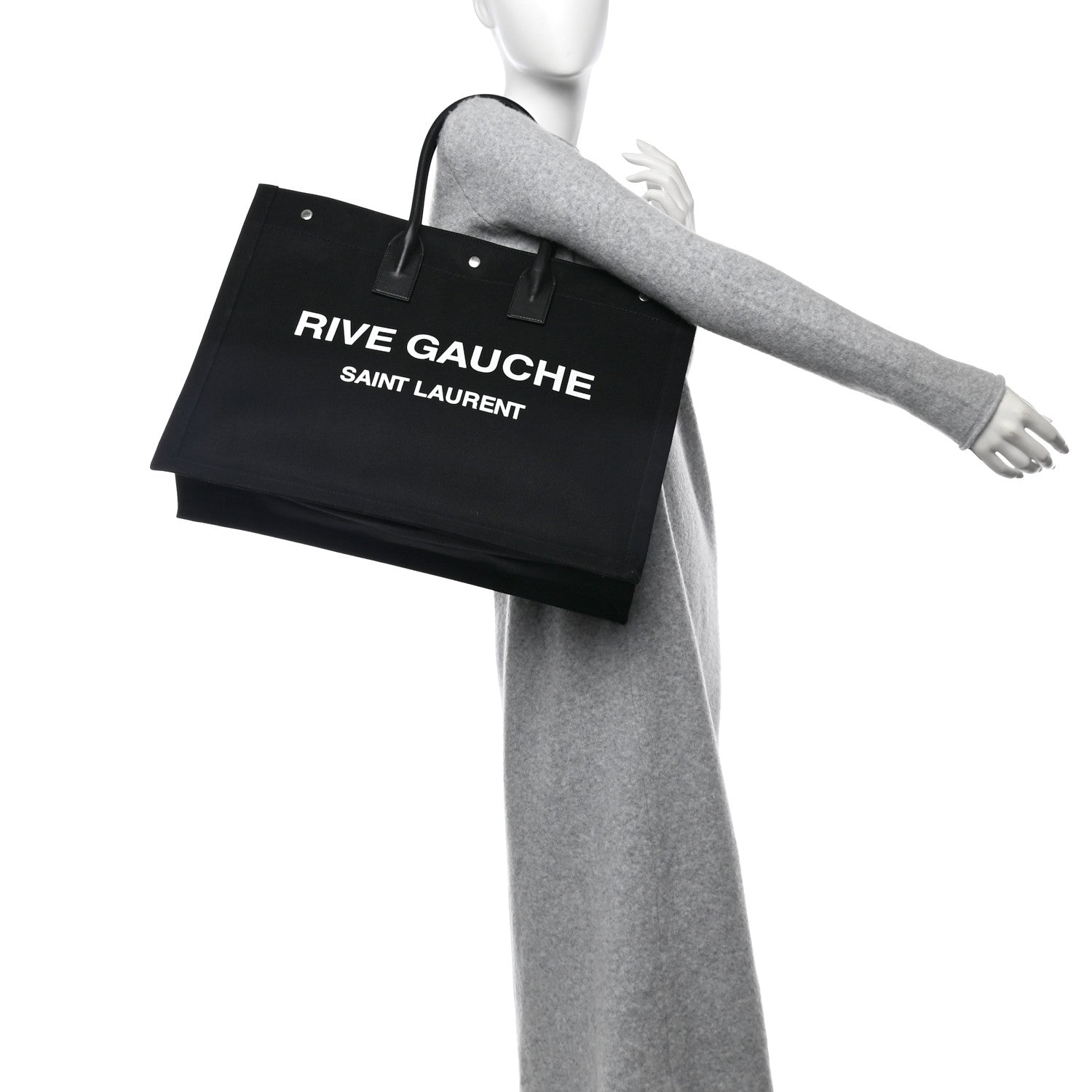 Saint Laurent Linen Calfskin Rive Gauche Tote Black 2 of 12