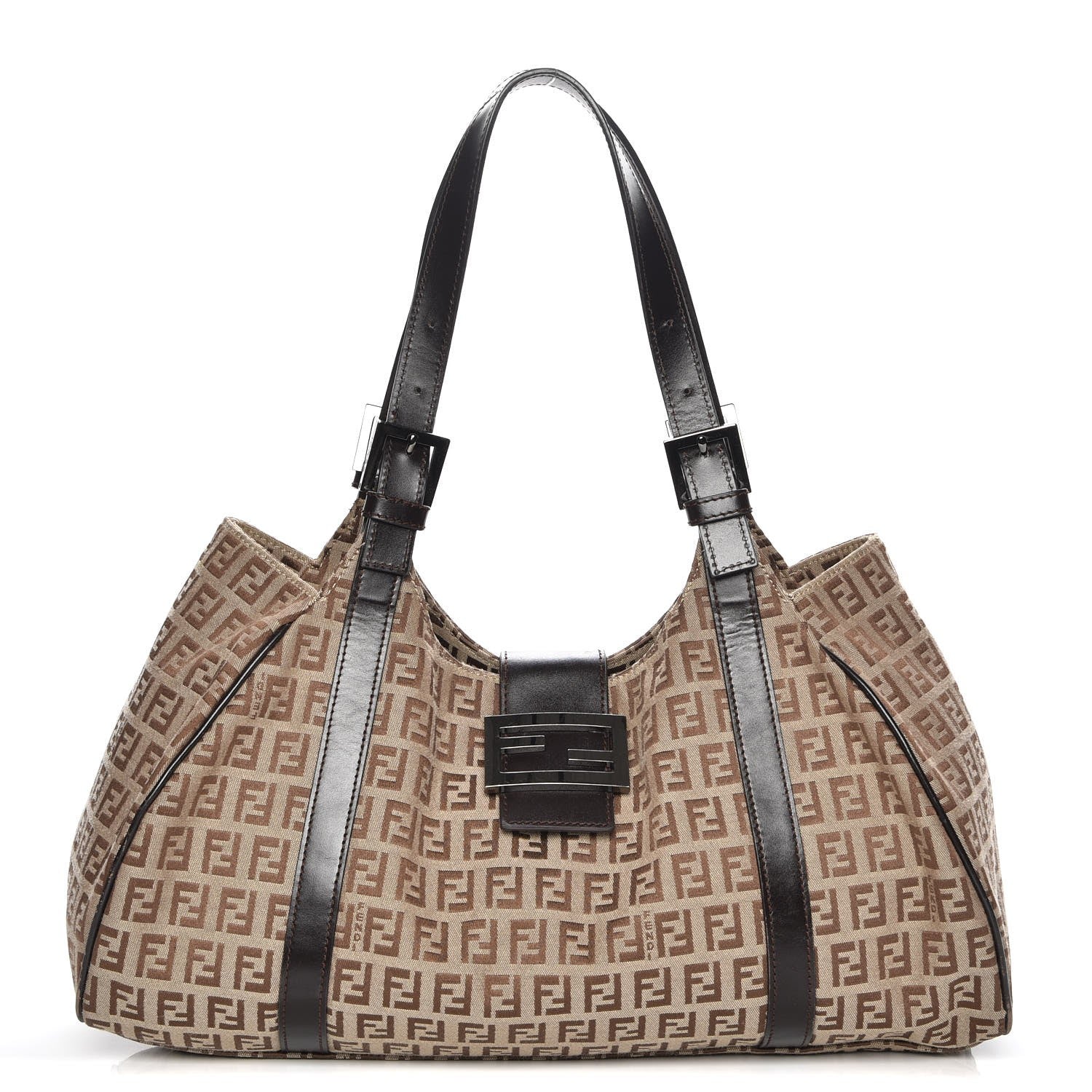 Fendi Zucchino Cuoio Shoulder Bag Mogano Panna Testa di Moro 1 of 11