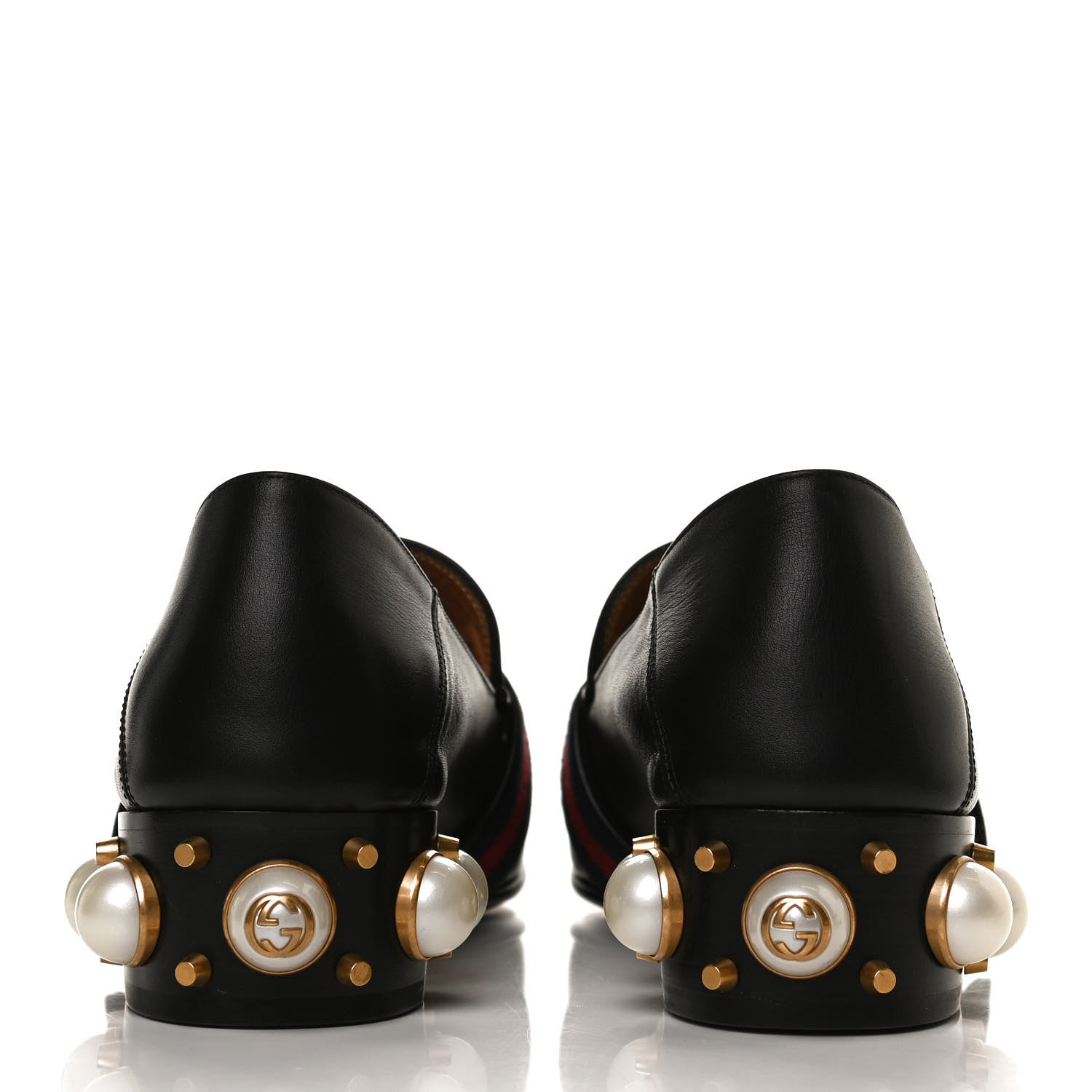 Gucci Betis Glamour Calfskin Web Pearl Embellished Peyton 35mm Loafer Pumps 36 Black 6 of 10