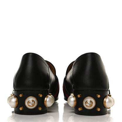 Gucci Betis Glamour Calfskin Web Pearl Embellished Peyton 35mm Loafer Pumps 36 Black 6 of 10