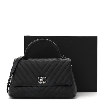 Chanel Caviar Chevron Quilted Small Coco Handle Flap Dark Grey 14 of 14