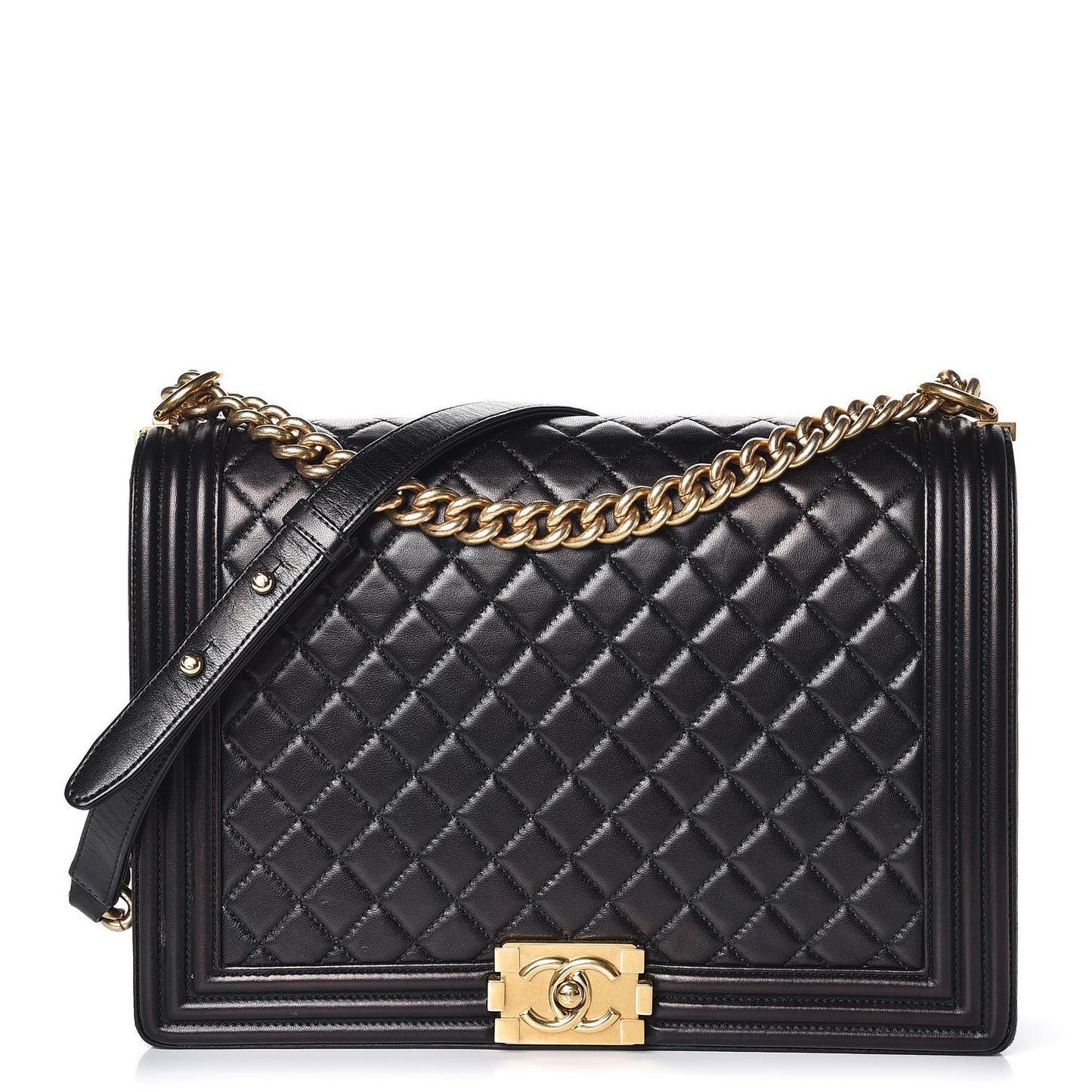 Lambskin Quilted Large Boy Flap Black