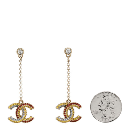 Chanel Crystal CC Drop Earrings Gold Multicolor 2 of 5