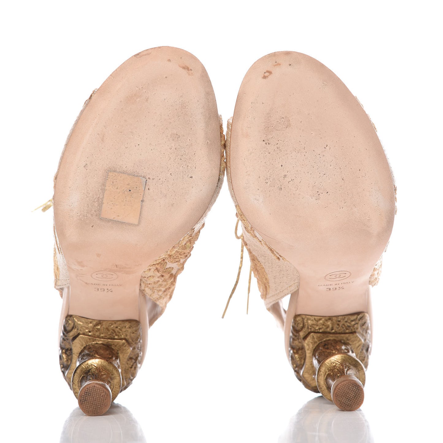 Brocade Lace Up Open Toe Booties 39.5 Beige