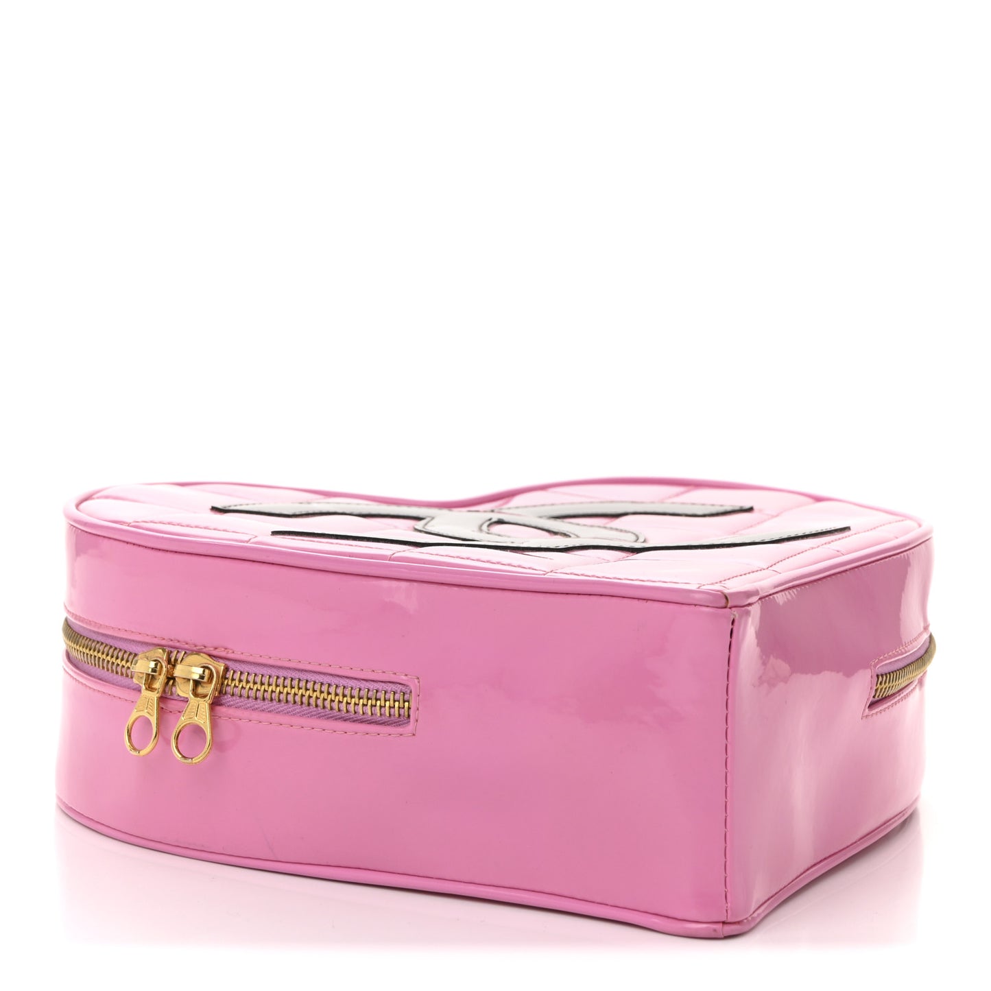 Patent Quilted CC Barbie Heart Vanity Case Pink