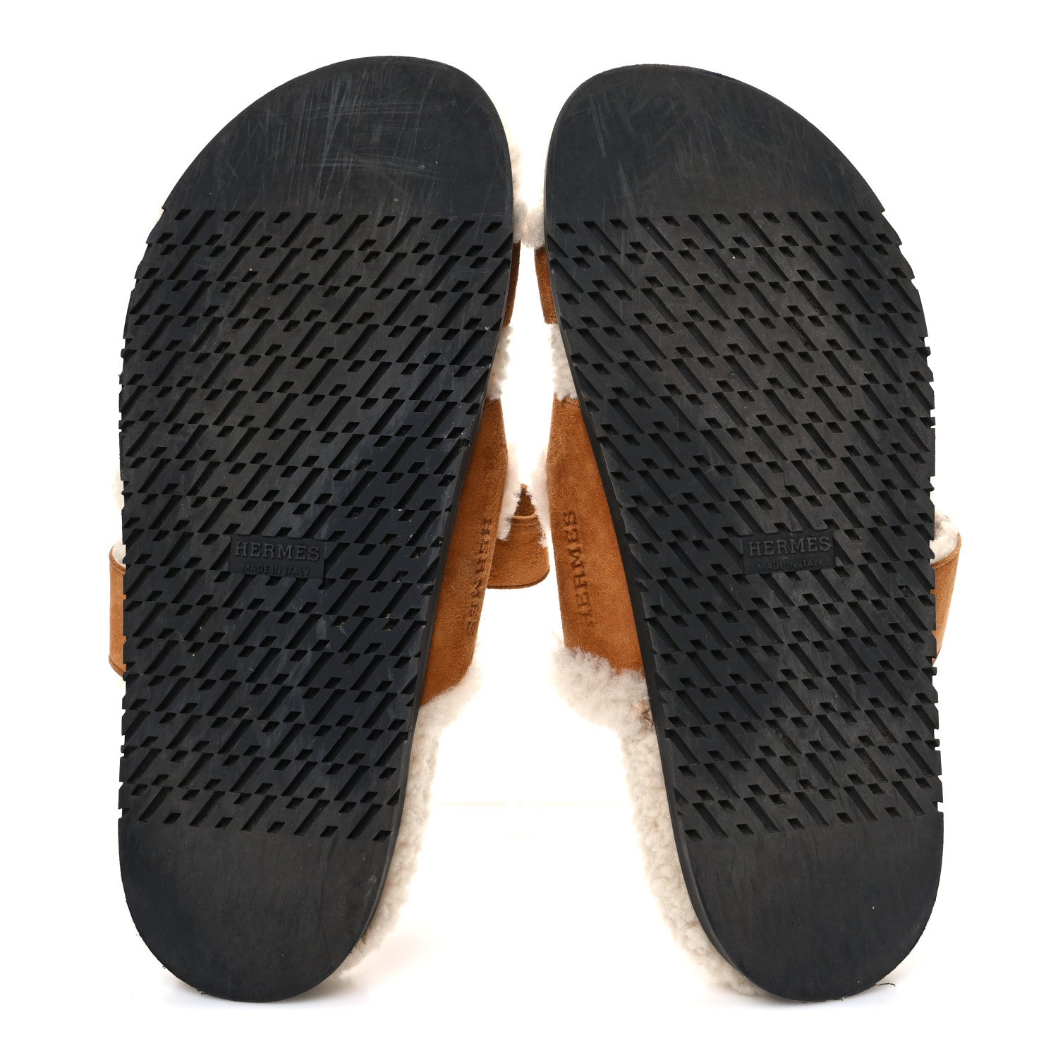 Hermes Suede Goatskin Woolskin Womens Chypre Sandals 39.5 Brun Fume Ecru 7 of 10
