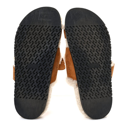 Hermes Suede Goatskin Woolskin Womens Chypre Sandals 39.5 Brun Fume Ecru 7 of 10