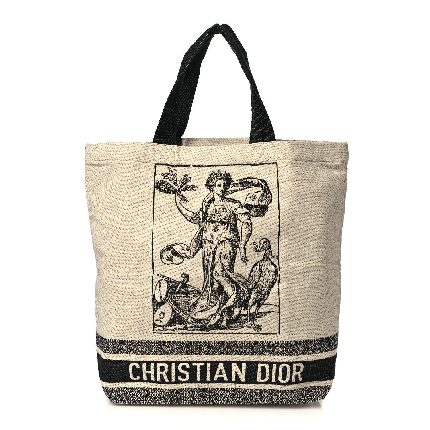 Christian Dior Canvas Print Cruise Tote Ivory Black 1 of 8