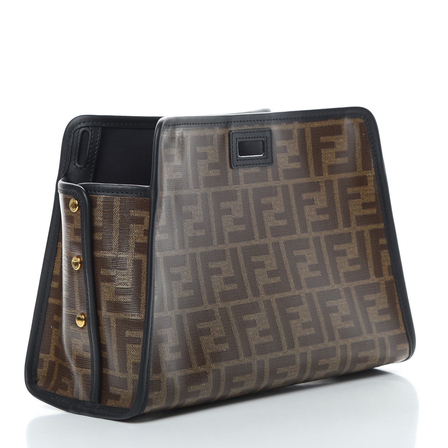 Fendi Glazed Fabric Vitello Century FF 1974 Stamp Patch Mini Peekaboo Defender Cover Mogano Panna Black 3 of 9