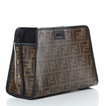 Fendi Glazed Fabric Vitello Century FF 1974 Stamp Patch Mini Peekaboo Defender Cover Mogano Panna Black 3 of 9