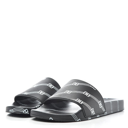 Balenciaga Rubber License Logo Print Mens Pool Slide Sandals 41 Black White 3 of 9