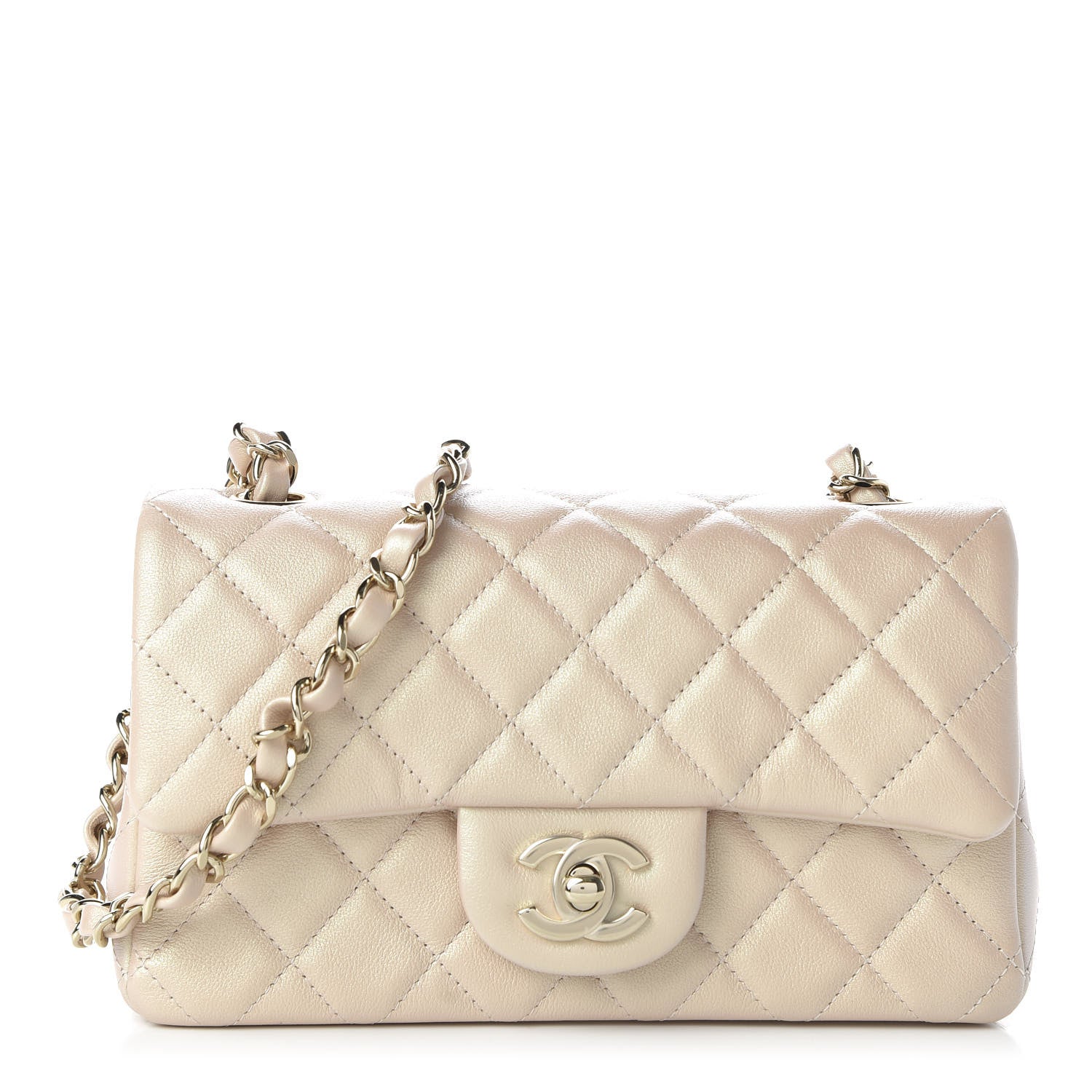 Chanel Iridescent Calfskin Quilted Mini Rectangular Flap Beige 1 of 10