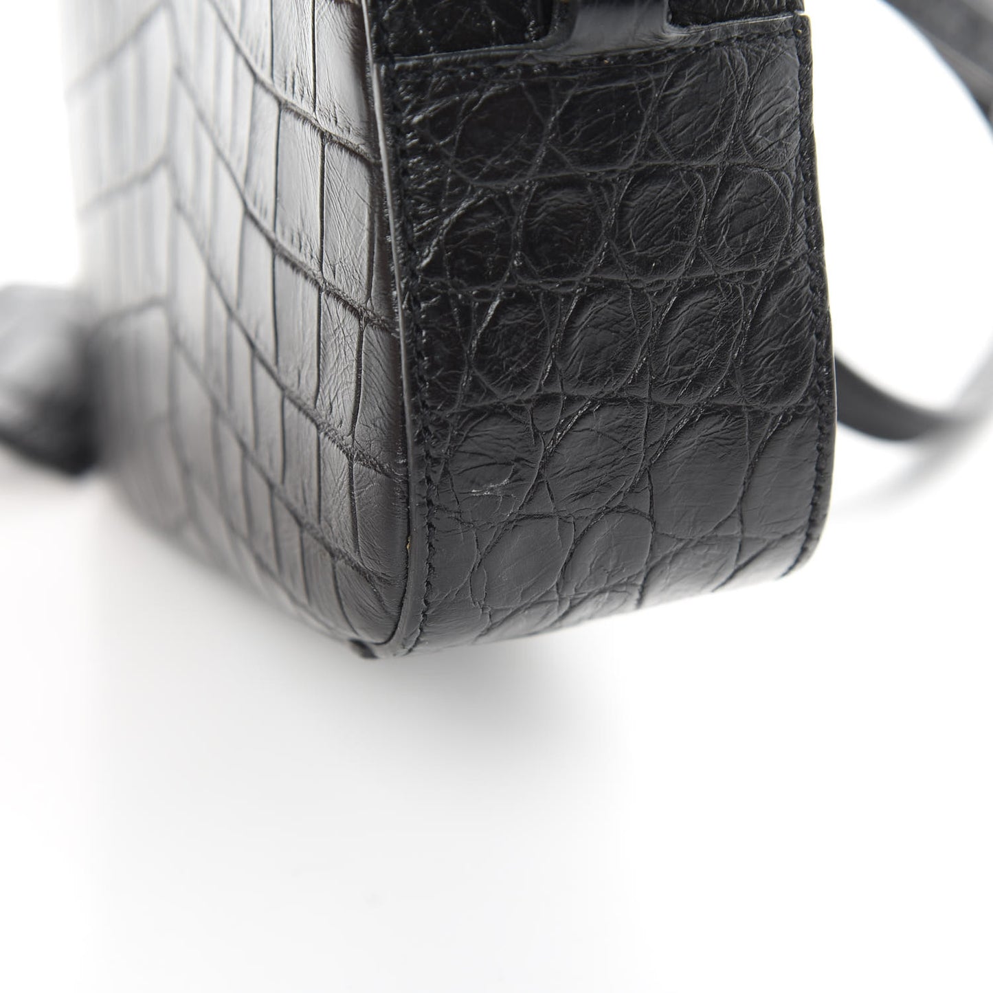 Calfskin Crocodile Embossed Small Classic Monogram Camera Bag Black