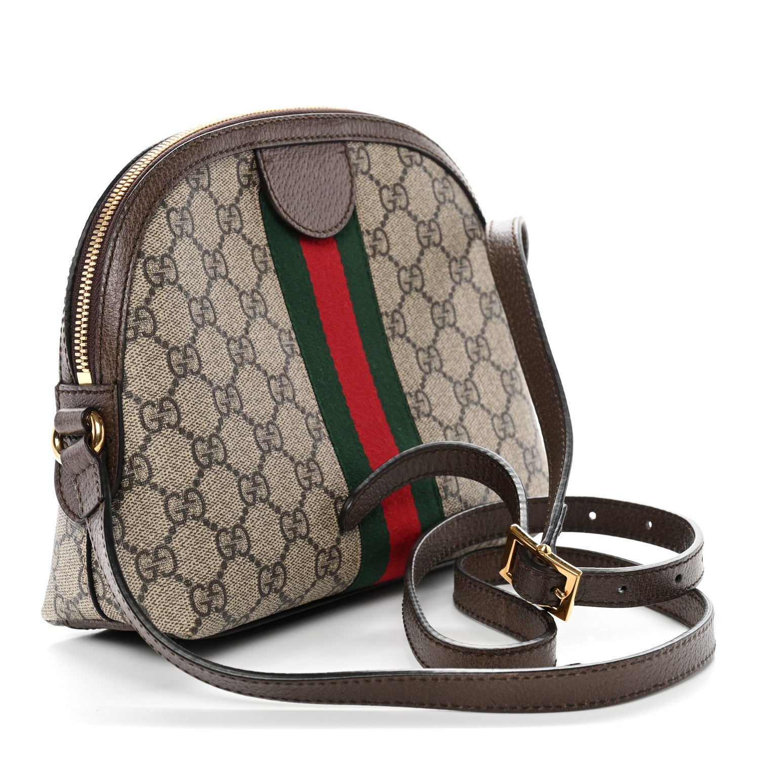 Gucci GG Supreme Monogram Textured Dollar Calfskin Web Small Ophidia Dome Shoulder Bag Beige Ebony New Acero 3 of 11