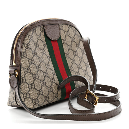Gucci GG Supreme Monogram Textured Dollar Calfskin Web Small Ophidia Dome Shoulder Bag Beige Ebony New Acero 3 of 11