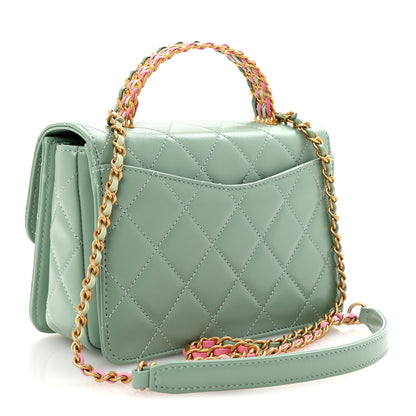 Chanel Shiny Calfskin Quilted Mini Metal Top Handle Flap Light Green 3 of 10