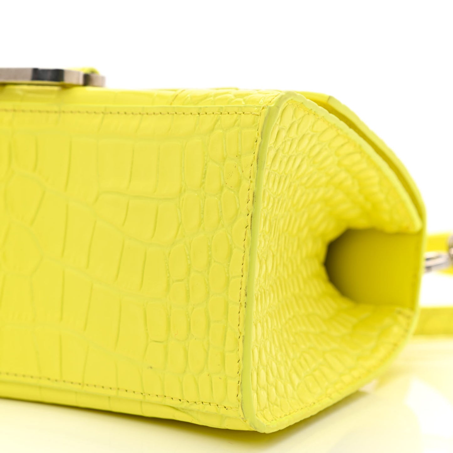 Shiny Calfskin Crocodile Embossed Small Hourglass Top Handle Bag Light Yellow