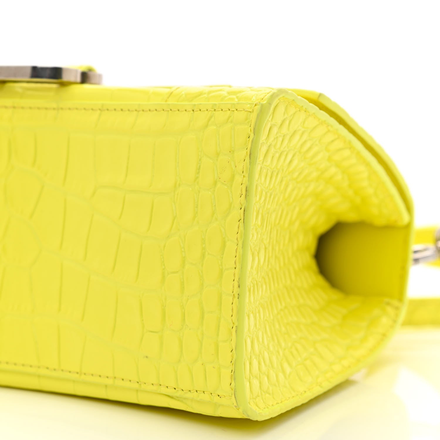 Balenciaga Shiny Calfskin Crocodile Embossed Small Hourglass Top Handle Bag Light Yellow 11 of 11