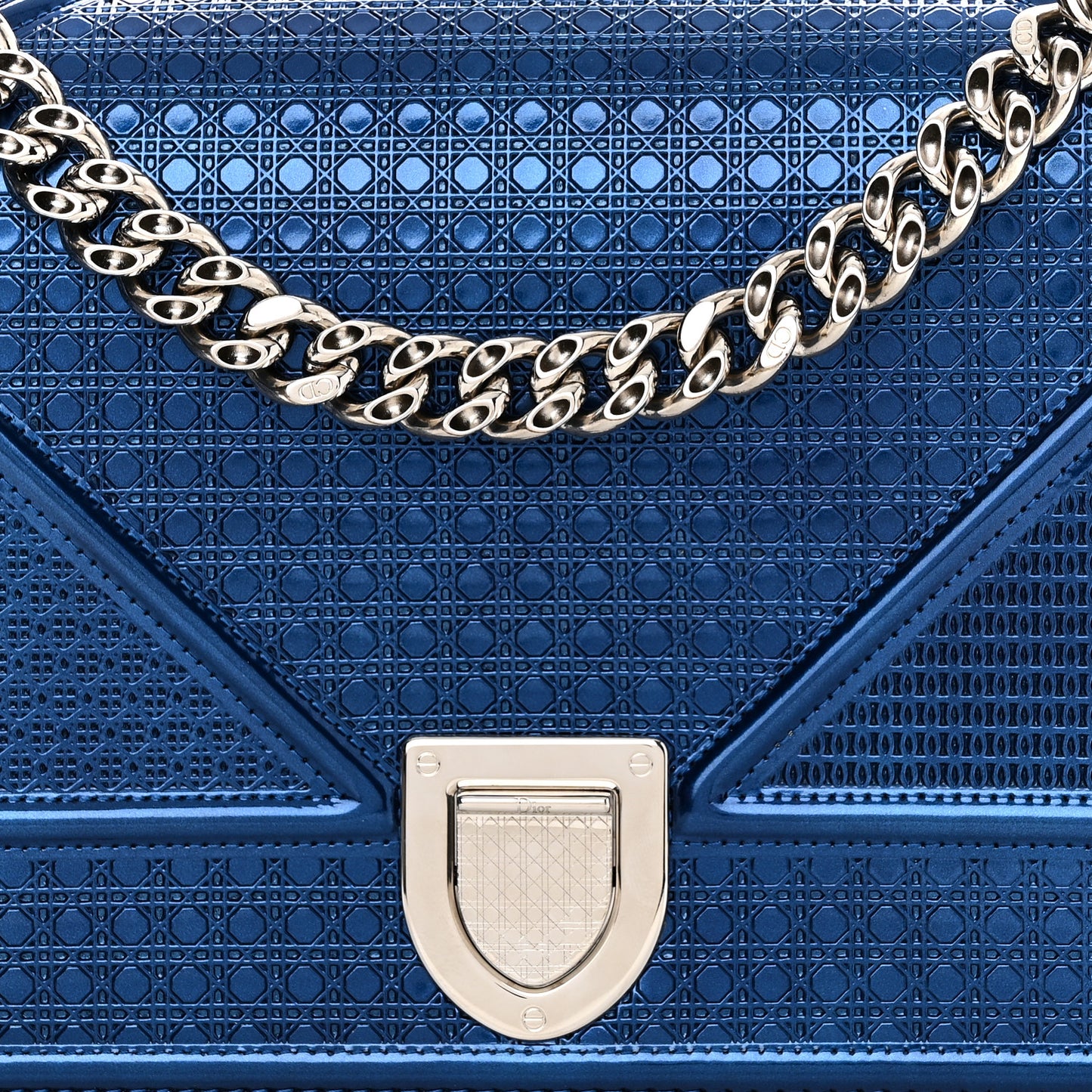 Metallic Patent Micro-Cannage Medium Diorama Flap Bag Blue