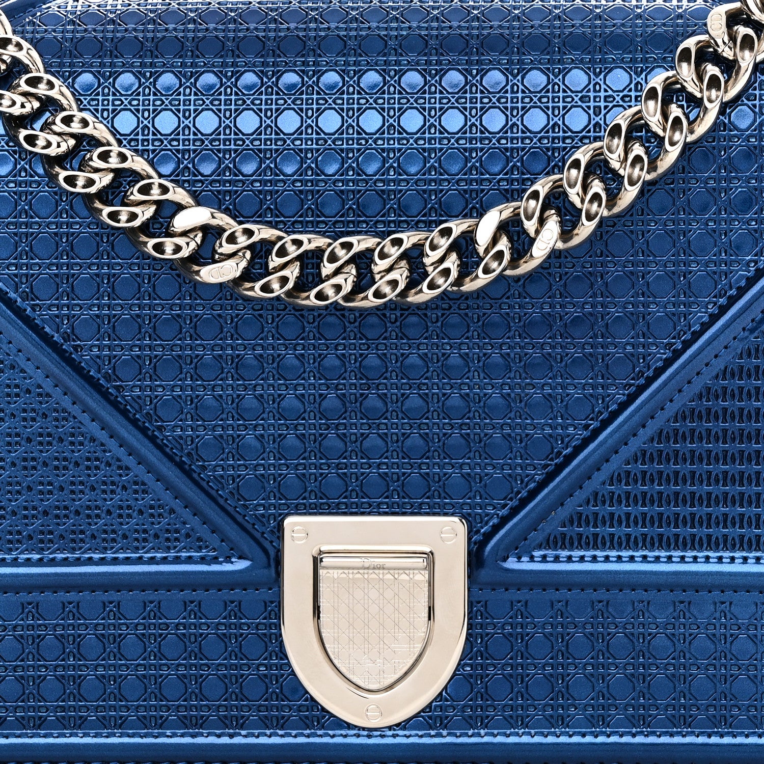 Christian Dior Metallic Patent Micro-Cannage Medium Diorama Flap Bag Blue 8 of 11
