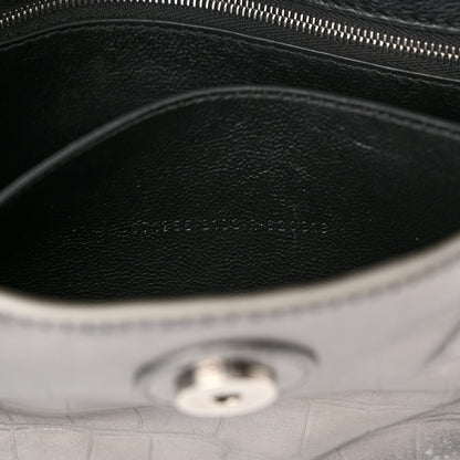 Balenciaga Metallic Calfskin Crocodile Embossed XS Downtown Shoulder Bag Silver 8 of 15