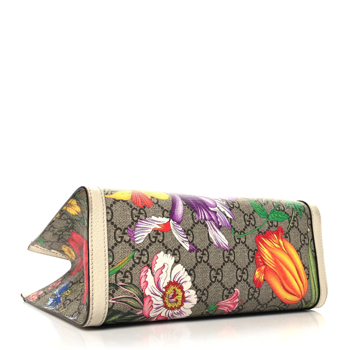 GG Supreme Monogram Flora Textured Calfskin Small Padlock Tote Beige Ebony Multicolor Mystic White