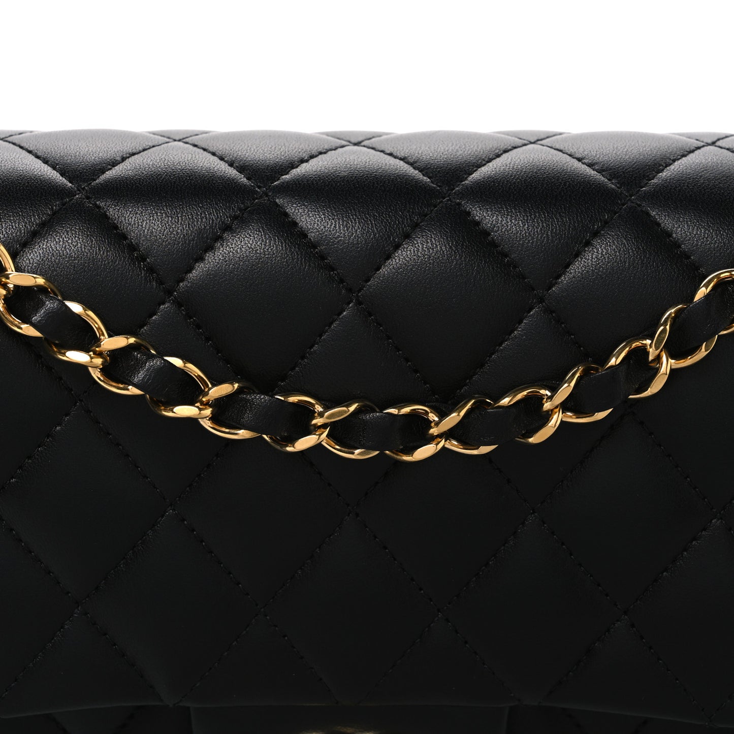 Lambskin Quilted Medium Double Flap Black