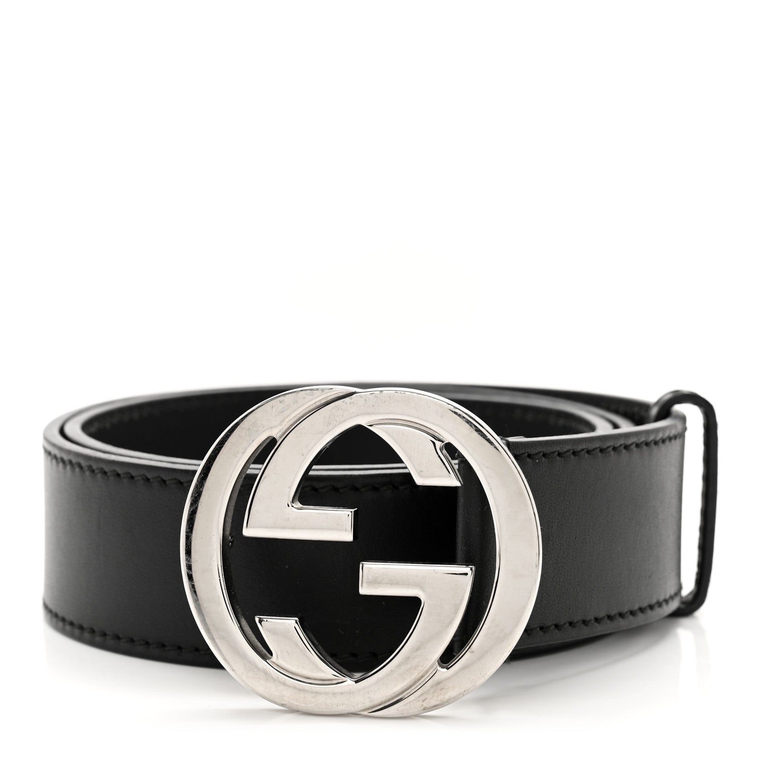 Gucci Selleria Calfskin Nickel Interlocking G 37mm Belt 85 34 Black 1 of 6