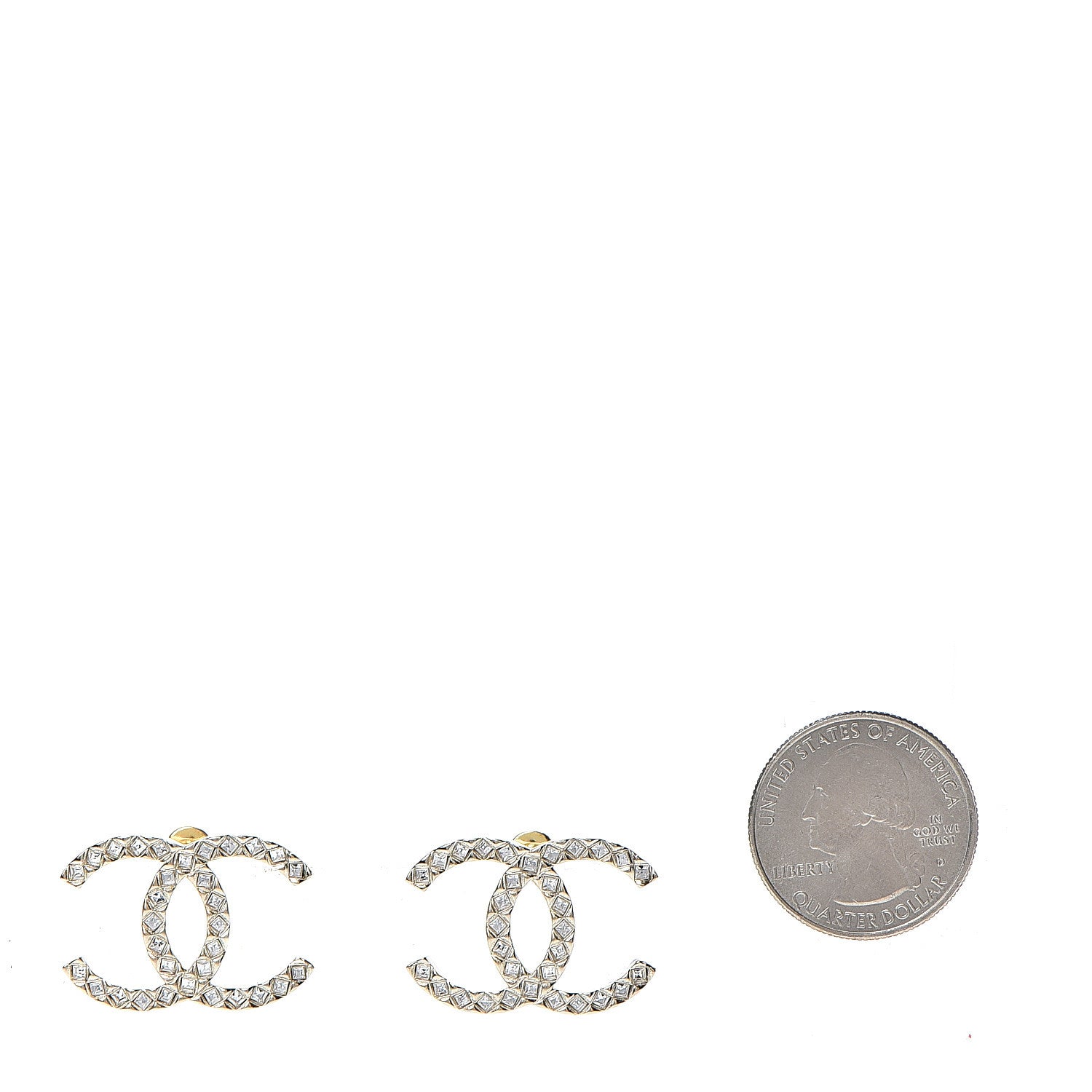 Chanel Crystal CC Large Stud Earrings Gold 2 of 5