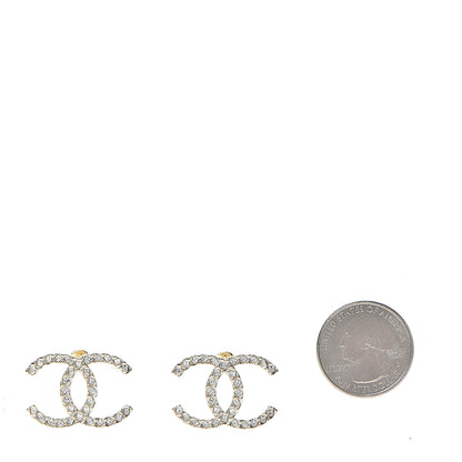 Chanel Crystal CC Large Stud Earrings Gold 2 of 5