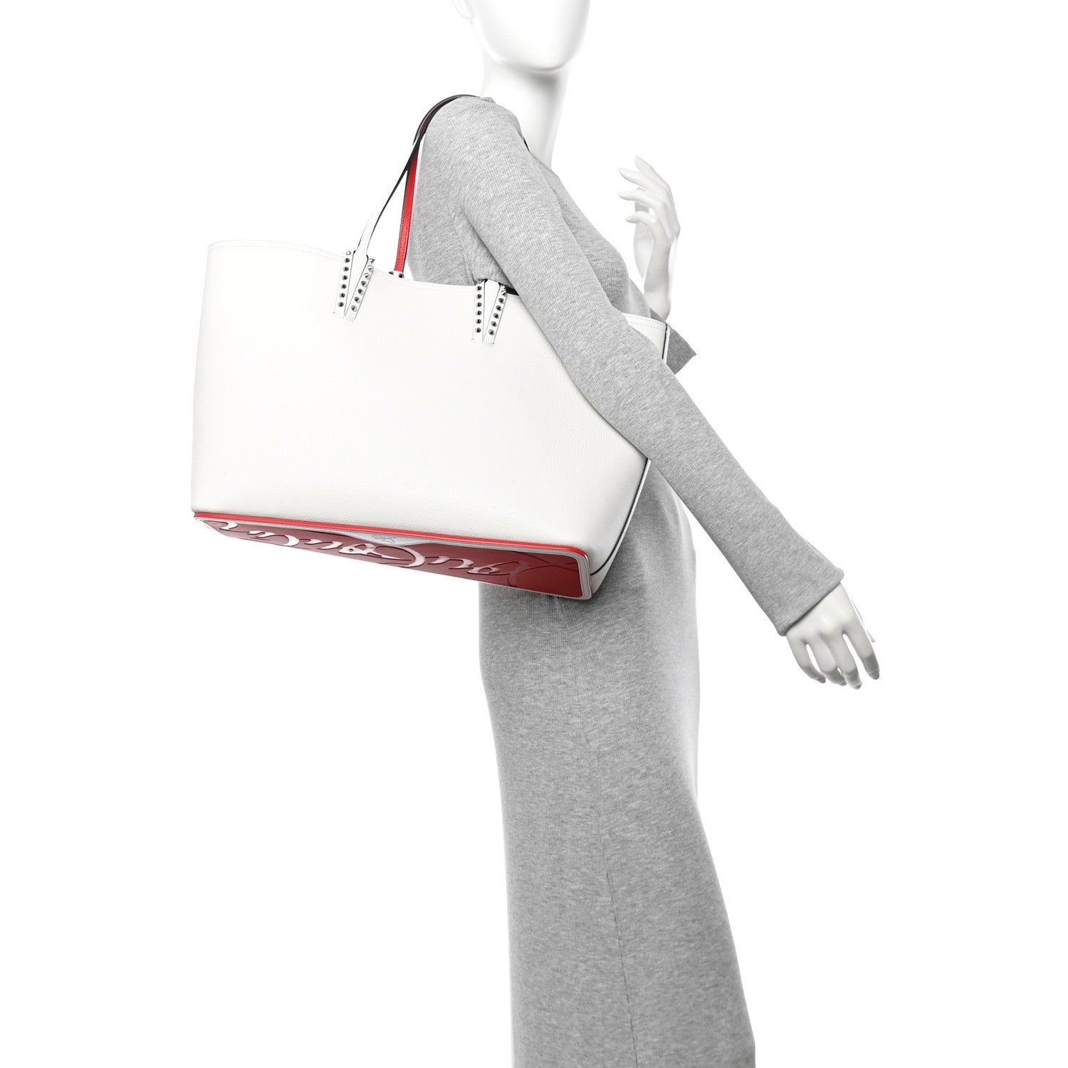 Christian Louboutin Calfskin Spikes Large East West Cabata Tote Snow 2 of 12